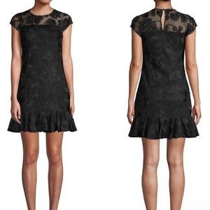 NWT H BY HALSTON BLACK FLORAL EMBROIDERED FLOUNCE DRESS SIZE 10